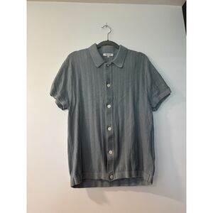 Madewell Mens Small Button-Up Sweater Polo in Textured Stripe Sage Green